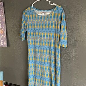 Blue and Yellow Lula Roo Arrow Print Dress
